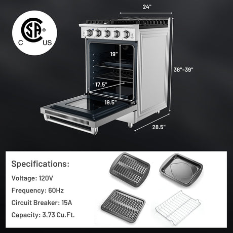 Cocina de gas natural independiente de 24 pulgadas con encimera de 4 quemadores