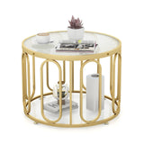 24 Inch Round Coffee Table with Reeded Tempered Glass Top and Oval Swivel Brackets