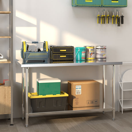 Mesa de trabajo de acero inoxidable de 24 x 60 pulgadas para preparación de cocina con estante inferior ajustable
