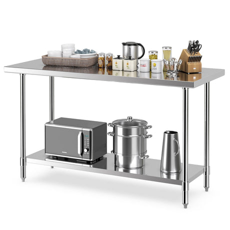 Mesa de trabajo de acero inoxidable de 24 x 60 pulgadas para preparación de cocina con estante inferior ajustable