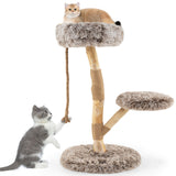 Árbol rascador moderno para gatos de madera con percha y postes rascadores de yute natural - Marrón