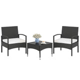 3-Piece Patio Furniture Set Rattan Bistro Chairs with Table-Beige