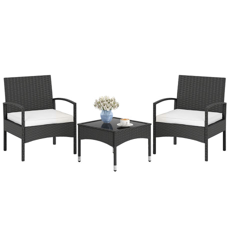 Juego de muebles de patio de 3 piezas Sillas de bistró de ratán con mesa - Beige