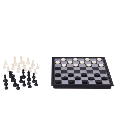 Travel Games: Rustik Foldable Magnetic Checkers/Chess  (Black/White)