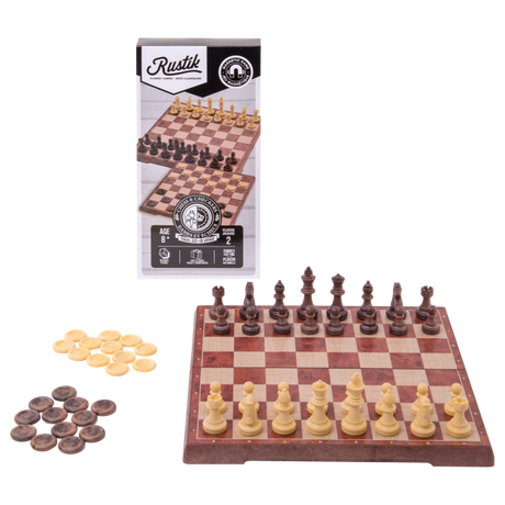 Travel Games: Rustik Foldable Magnetic Checkers/Chess  (Peachwood)