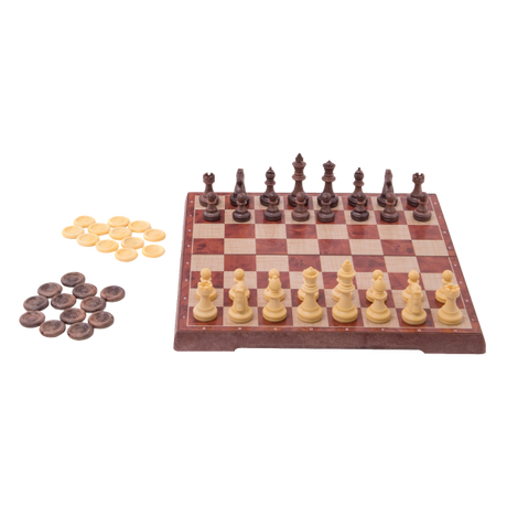 Travel Games: Rustik Foldable Magnetic Checkers/Chess  (Peachwood)