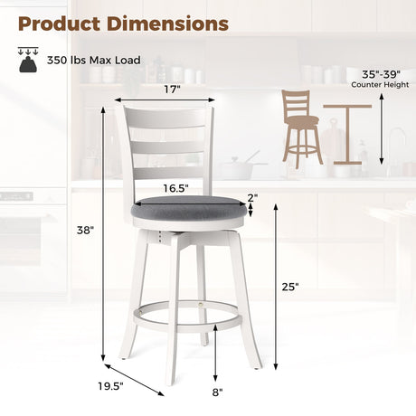 Taburetes de barra giratorios de 25"/30.5" (juego de 2) Sillas giratorias de 360° para barra/mostrador con asiento tapizado