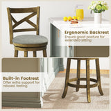 25/30 Inch Swivel Bar Stools Set of 2 with Backrests and Wood Frame