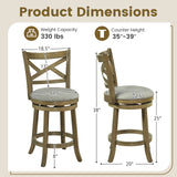 25/30 Inch Swivel Bar Stools Set of 2 with Backrests and Wood Frame