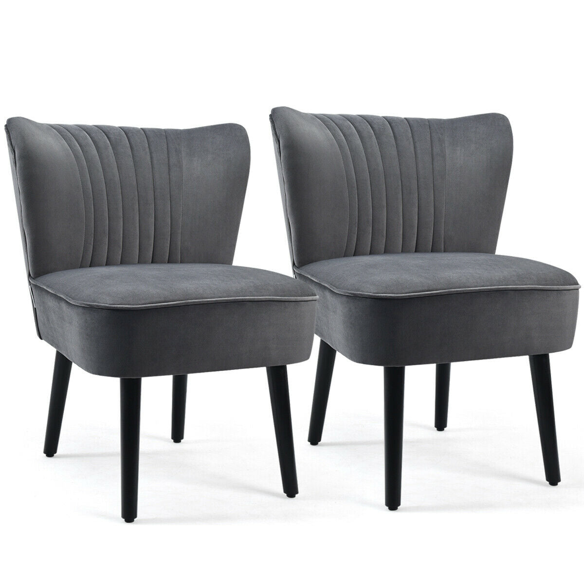 Juego de 2 sillones modernos tapizados con patas de madera maciza