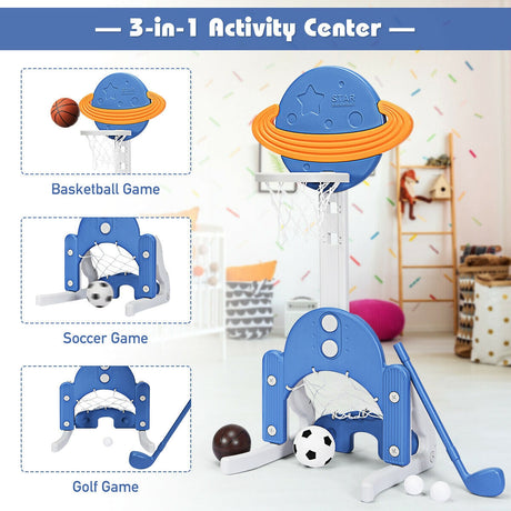 Set de canasta de baloncesto 3 en 1 para niños, ajustable en altura, con pelotas