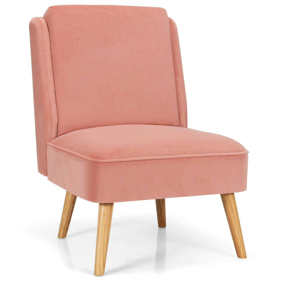 Sillón auxiliar sin brazos de terciopelo con patas de madera de caucho para dormitorio