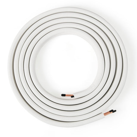 Conjunto de tuberías de línea para mini split de 25 pies con tubos de cobre de 1/4 de pulgada y 3/8 de pulgada de diámetro exterior.