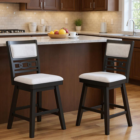 Taburetes de bar de 25 pulgadas, juego de 2 con respaldo tapizado y asiento giratorio de 360°-Negro
