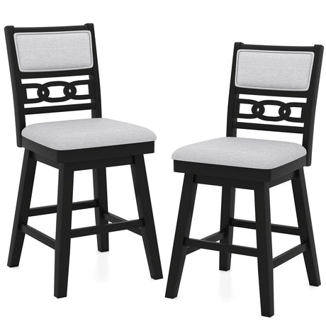 Taburetes de bar de 25 pulgadas, juego de 2 con respaldo tapizado y asiento giratorio de 360°-Negro