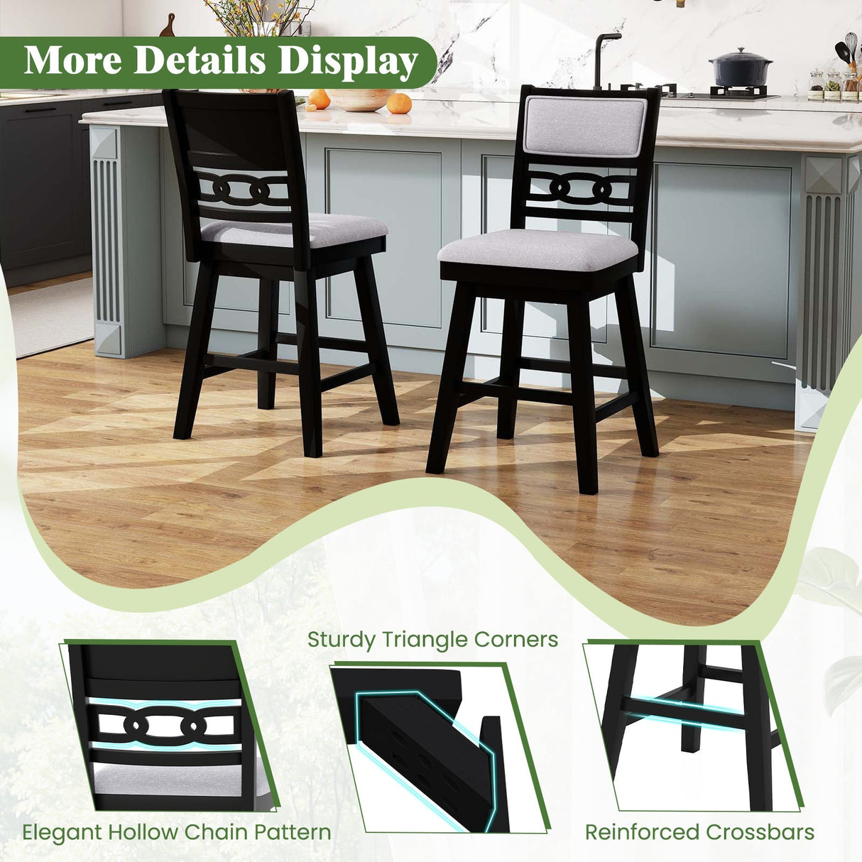 25 Inch Bar Stools Set of 2 with Upholstered Backrest and 360¬∞ Rotation Seat-Black