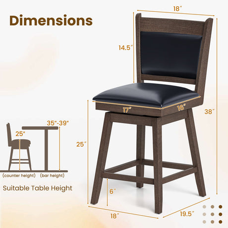 Taburetes de bar acolchados de 25/29 pulgadas, juego de 2 con asiento giratorio y reposapiés