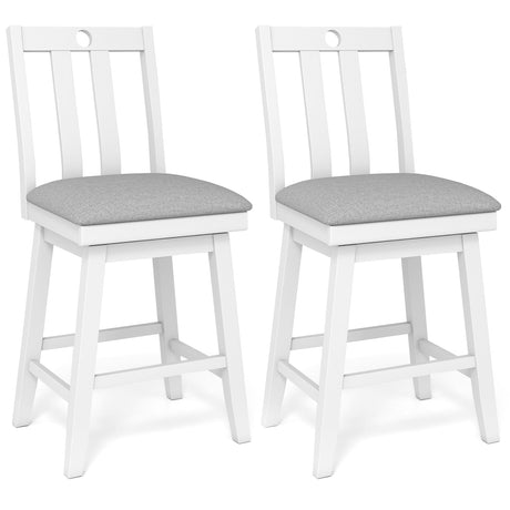 Juego de 2 taburetes de bar modernos de 25 pulgadas con asiento tapizado y giratorio 360°-Blanco
