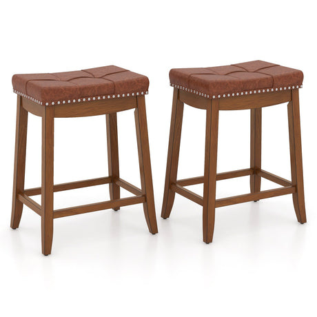 Juego de 2 taburetes de bar tapizados en cuero de PU de 25/29 pulgadas con asiento de silla de montar