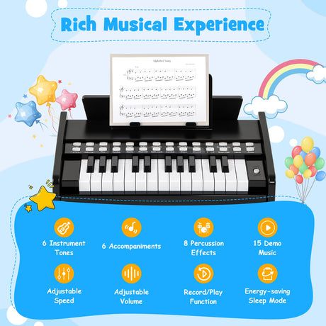 Teclado de piano para niños de 25 teclas con velocidad y volumen ajustables
