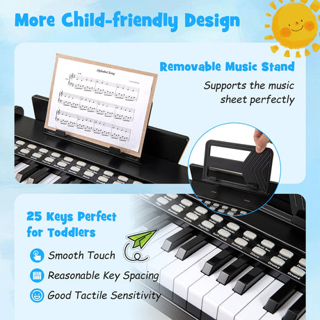 Teclado de piano para niños de 25 teclas con velocidad y volumen ajustables
