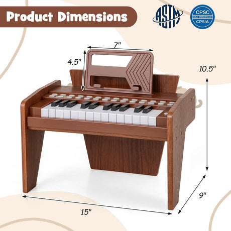 Teclado de piano para niños de 25 teclas con velocidad y volumen ajustables