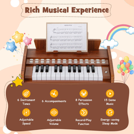Teclado de piano para niños de 25 teclas con velocidad y volumen ajustables