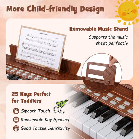 Teclado de piano para niños de 25 teclas con velocidad y volumen ajustables