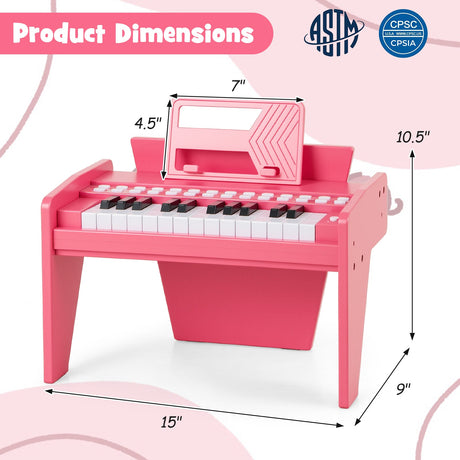 Teclado de piano para niños de 25 teclas con velocidad y volumen ajustables