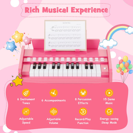 Teclado de piano para niños de 25 teclas con velocidad y volumen ajustables