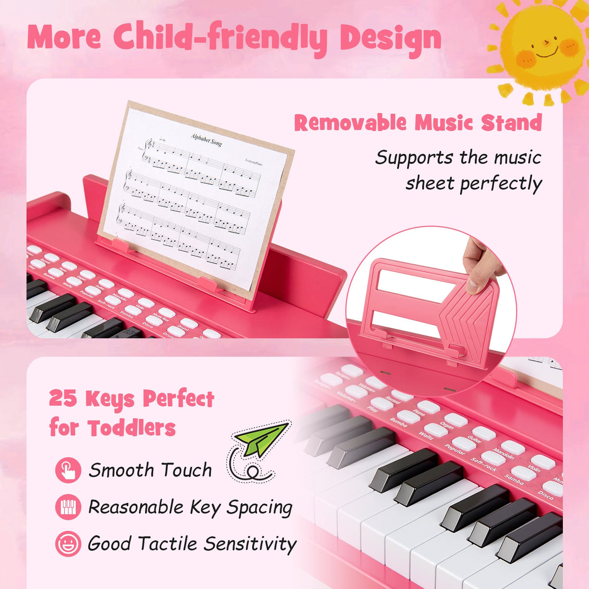 Teclado de piano para niños de 25 teclas con velocidad y volumen ajustables