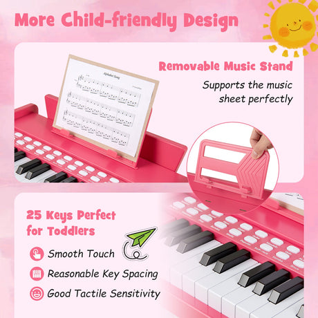 Teclado de piano para niños de 25 teclas con velocidad y volumen ajustables