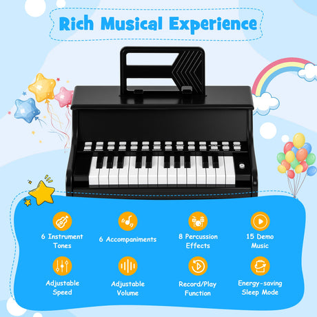 Teclado de piano para niños de 25 teclas con velocidad ajustable y modo de enseñanza