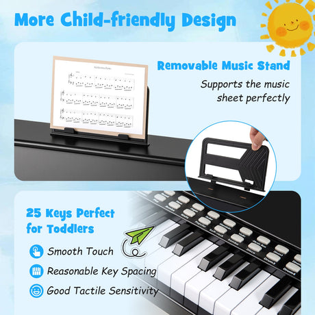 Teclado de piano para niños de 25 teclas con velocidad ajustable y modo de enseñanza