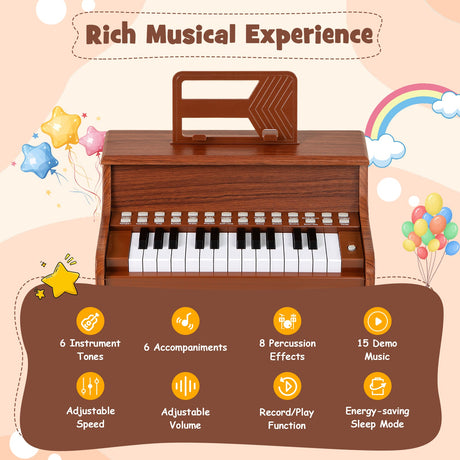 Teclado de piano para niños de 25 teclas con velocidad ajustable y modo de enseñanza