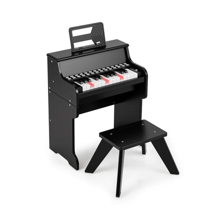Teclado de piano para niños de 25 teclas con taburete, mini piano digital de juguete de madera con velocidad y volumen ajustables