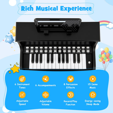 Teclado de piano para niños de 25 teclas con taburete, mini piano digital de juguete de madera con velocidad y volumen ajustables