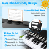 25 Keys Kids Piano Keyboard with Stool Mini Digital Piano Wooden Toy with Adjustable Speed and Volume