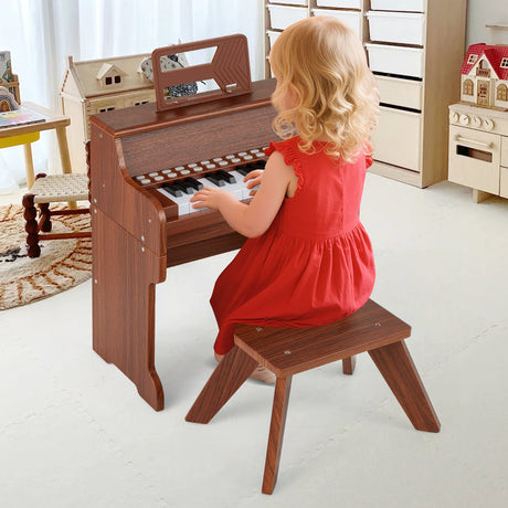 Teclado de piano para niños de 25 teclas con taburete, mini piano digital de juguete de madera con velocidad y volumen ajustables