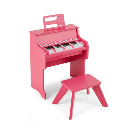 Teclado de piano para niños de 25 teclas con taburete, mini piano digital de juguete de madera con velocidad y volumen ajustables