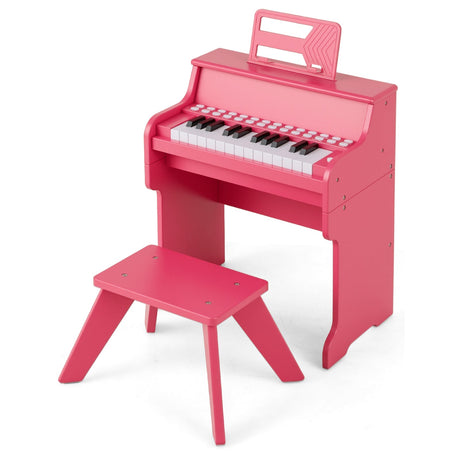 Teclado de piano para niños de 25 teclas con taburete, mini piano digital de juguete de madera con velocidad y volumen ajustables