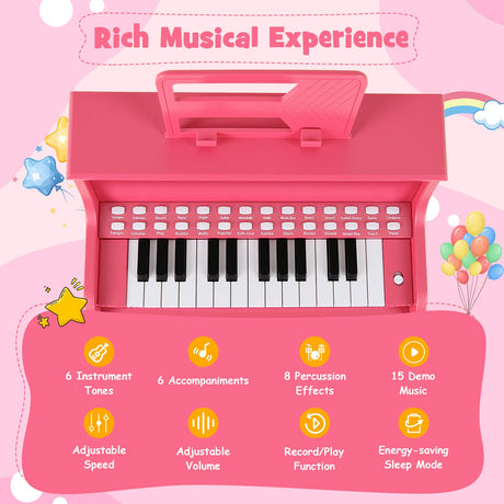 Teclado de piano para niños de 25 teclas con taburete, mini piano digital de juguete de madera con velocidad y volumen ajustables