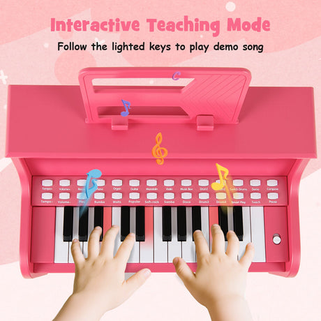 Teclado de piano para niños de 25 teclas con taburete, mini piano digital de juguete de madera con velocidad y volumen ajustables