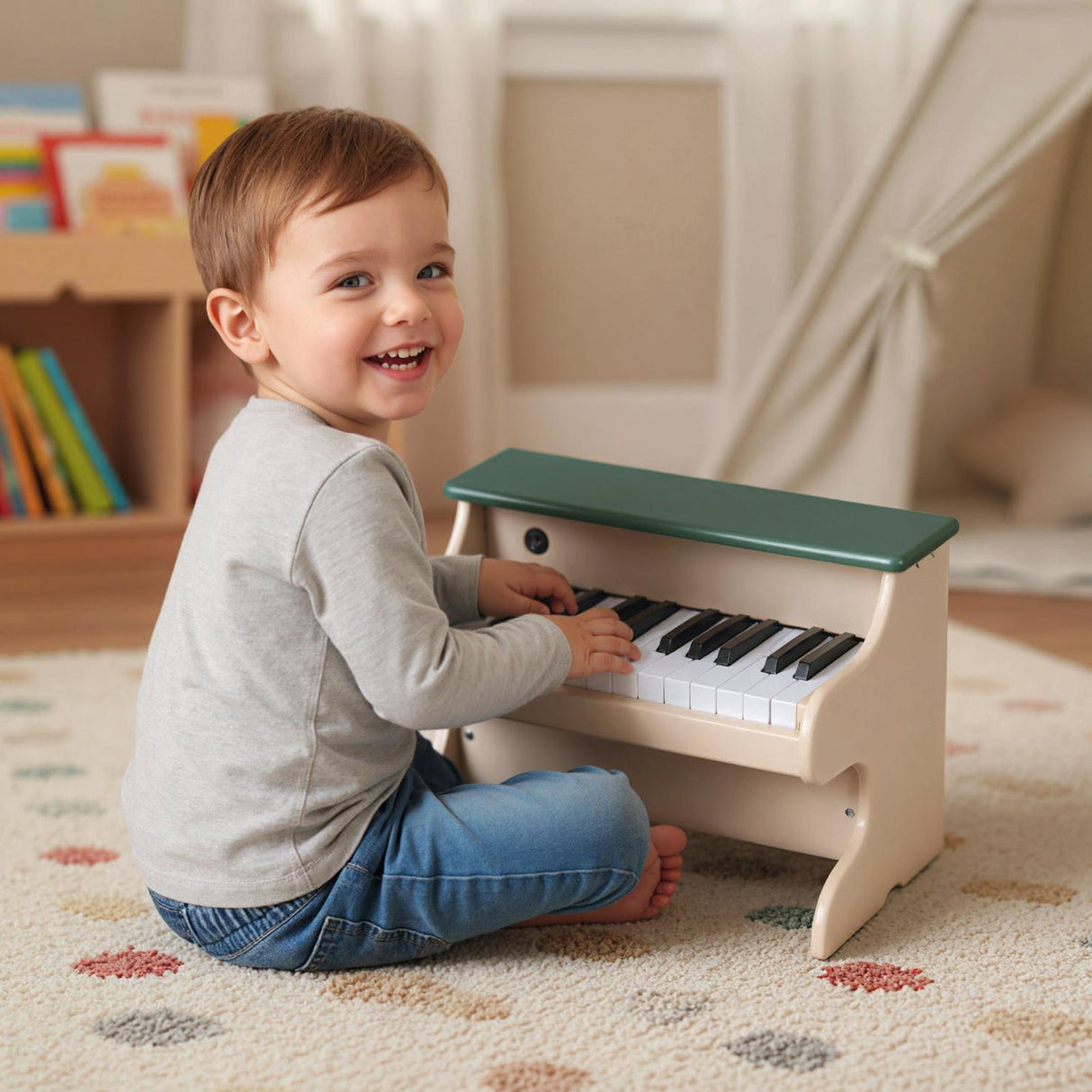 Teclado de piano para niños de 25 teclas, piano digital de madera de juguete con atril extraíble - Verde