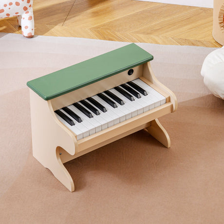 Teclado de piano para niños de 25 teclas, piano digital de madera de juguete con atril extraíble - Verde
