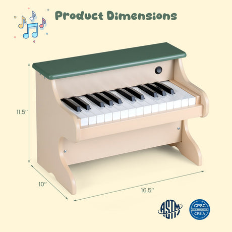 Teclado de piano para niños de 25 teclas, piano digital de madera de juguete con atril extraíble - Verde