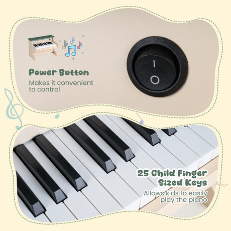 Teclado de piano para niños de 25 teclas, piano digital de madera de juguete con atril extraíble - Verde