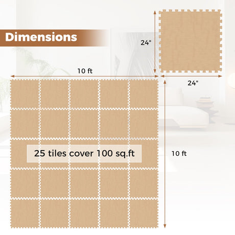 Paquete de 25-9.29 m² (100 pies cuadrados). Baldosas de espuma entrelazadas para suelo con bordes