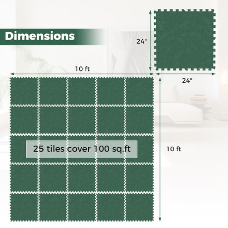 Paquete de 25-9.29 m² (100 pies cuadrados). Baldosas de espuma entrelazadas para suelo con bordes