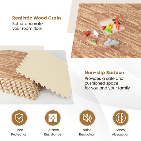 25 losetas de espuma con diseño de madera y bordes - Natural